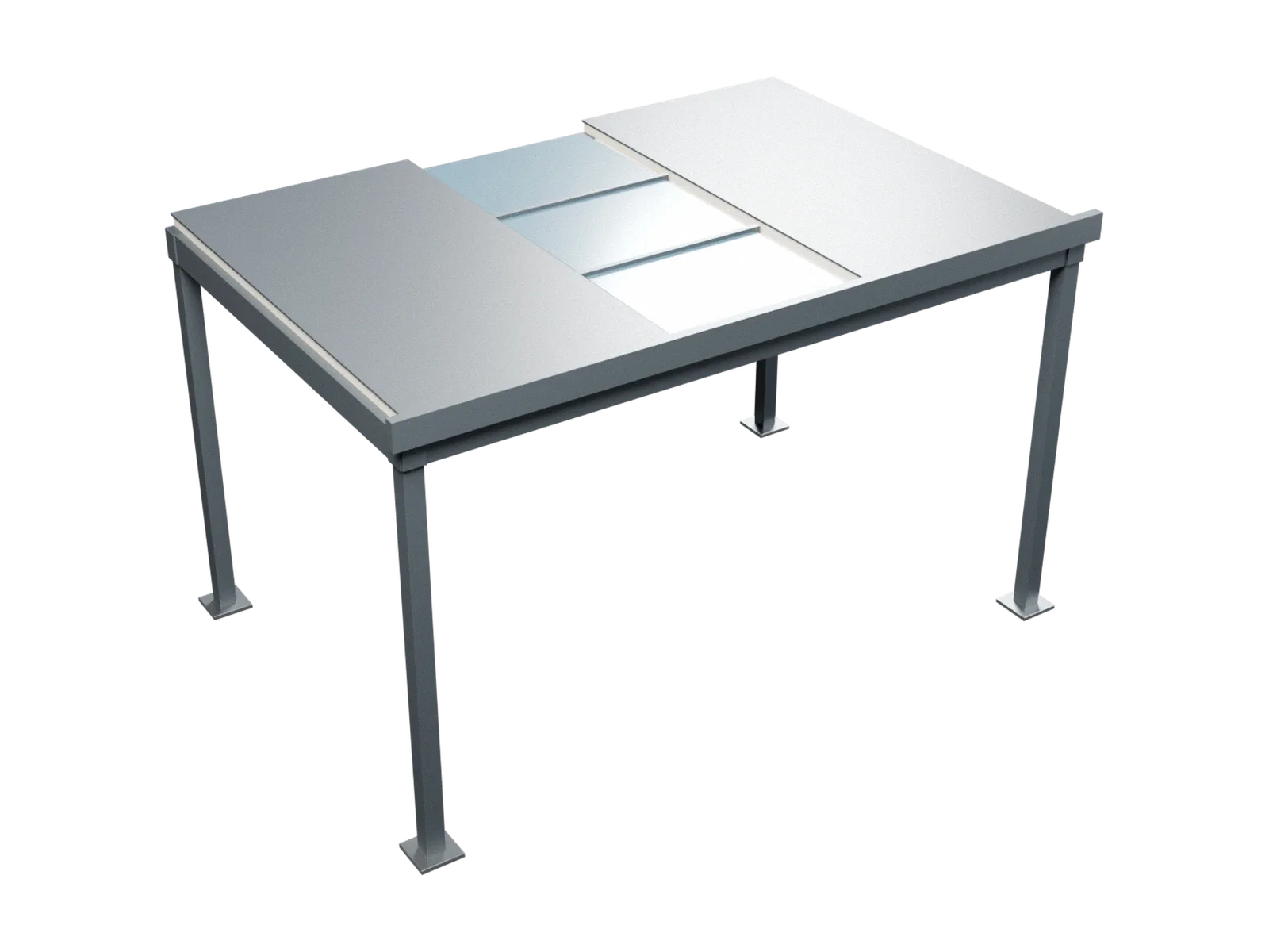 Illustrative steel canopy with sandwich roof panels and a glazed roof strip.