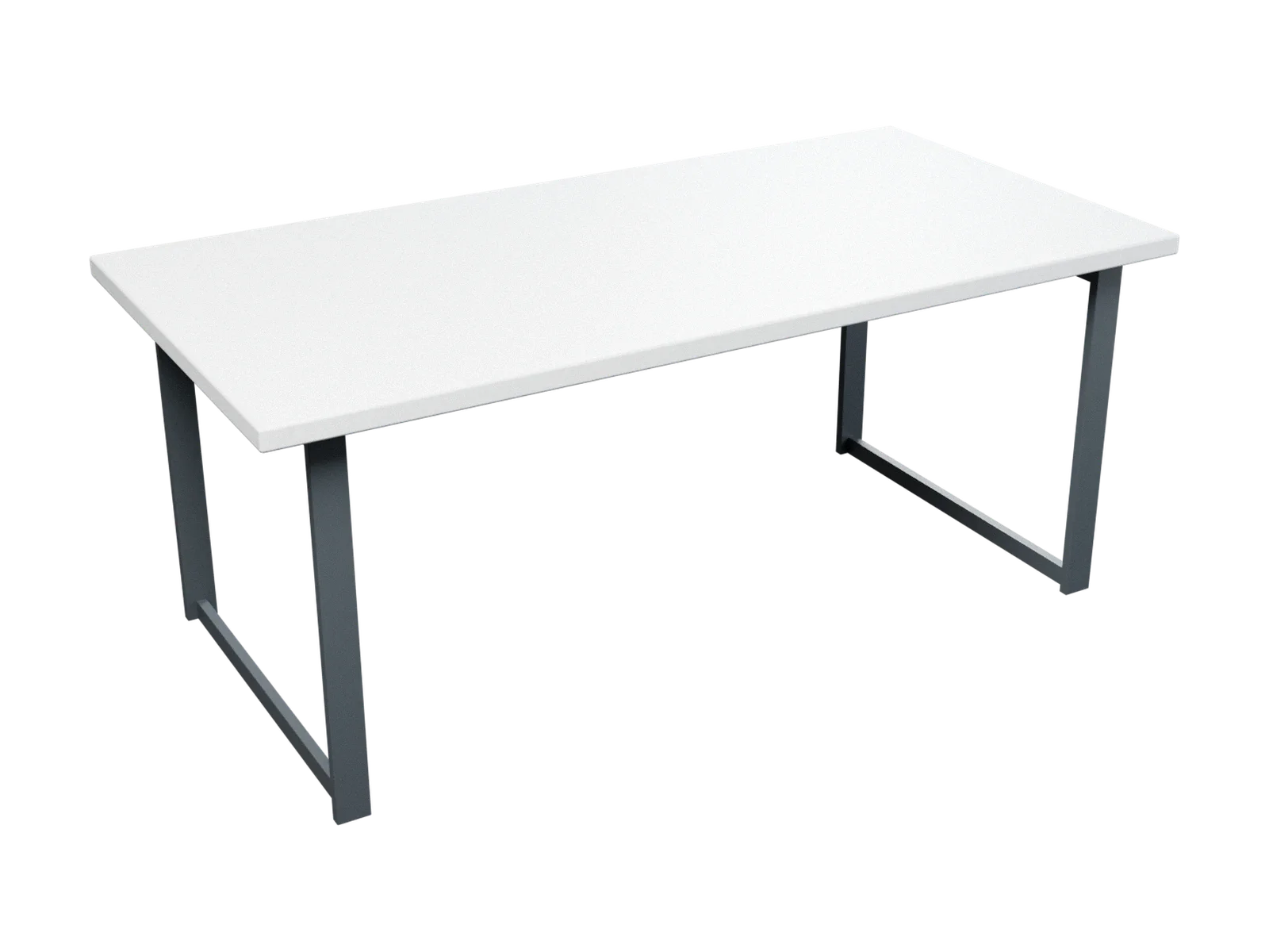 Illustrative metal table with dark legs and a light tabletop.