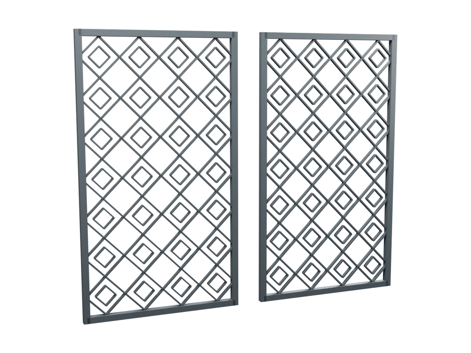 Illustration of two decorative steel screens with a geometric pattern.