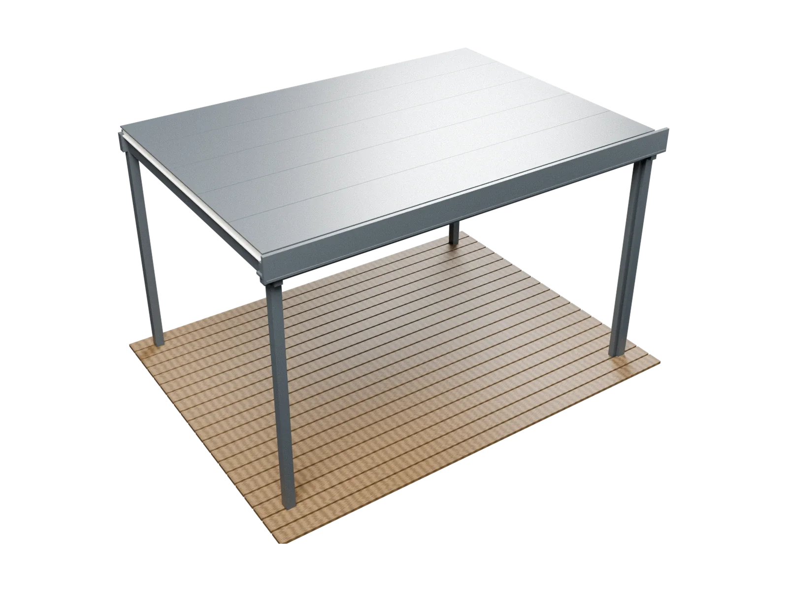 Illustrative steel veranda with sandwich roof panels and a concealed gutter.